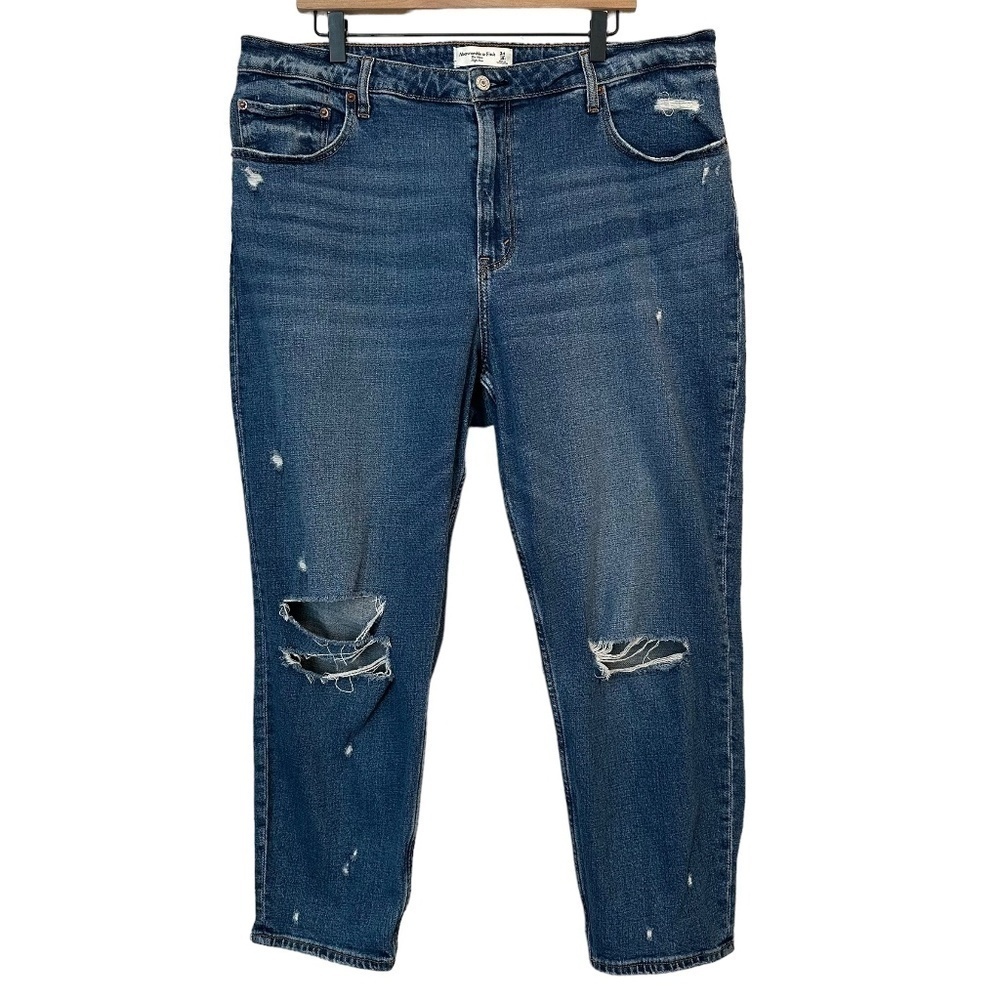 ABERCROMBIE & FITCH Jeans Womens 34/18 Blue Mom High Rise Curve Love Distressed